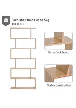 Best Sale 🔥 HOMCOM 75"H Bookcase 6 Shelf S Shaped Bookshelf Wooden Storage Display Stand Shelf Organizer Free Standing Oak 🌟 -HOMCOM Sales Store Belk 1381