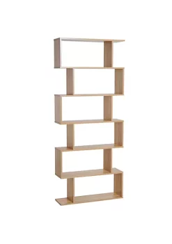 Best Sale 🔥 HOMCOM 75"H Bookcase 6 Shelf S Shaped Bookshelf Wooden Storage Display Stand Shelf Organizer Free Standing Oak 🌟 -HOMCOM Sales Store Belk 1383