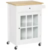 Best Pirce ⌛ HOMCOM 27" Rolling Kitchen Island Cart with Drawer and Glass Door Cabinet Kitchen Trolley with Adjustable Shelf and Towel Rack White ⭐ -HOMCOM Sales Store Belk 1384