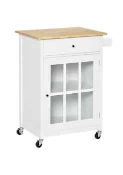 Best Pirce ⌛ HOMCOM 27" Rolling Kitchen Island Cart with Drawer and Glass Door Cabinet Kitchen Trolley with Adjustable Shelf and Towel Rack White ⭐