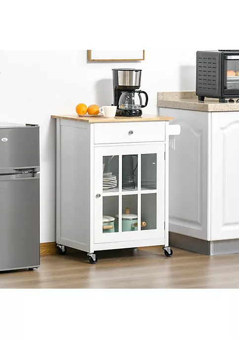Best Pirce ⌛ HOMCOM 27" Rolling Kitchen Island Cart with Drawer and Glass Door Cabinet Kitchen Trolley with Adjustable Shelf and Towel Rack White ⭐ 4 Best Pirce ⌛ HOMCOM 27" Rolling Kitchen Island Cart with Drawer and Glass Door Cabinet Kitchen Trolley with Adjustable Shelf and Towel Rack White ⭐ - Image 2