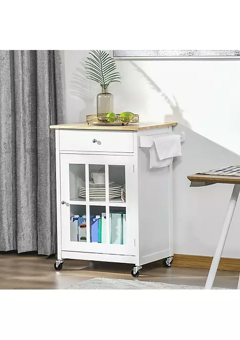 Best Pirce ⌛ HOMCOM 27" Rolling Kitchen Island Cart with Drawer and Glass Door Cabinet Kitchen Trolley with Adjustable Shelf and Towel Rack White ⭐ 5 Best Pirce ⌛ HOMCOM 27" Rolling Kitchen Island Cart with Drawer and Glass Door Cabinet Kitchen Trolley with Adjustable Shelf and Towel Rack White ⭐ - Image 3