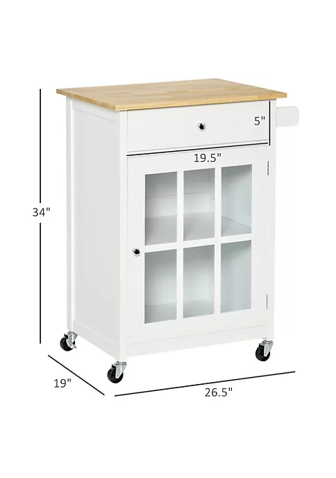 Best Pirce ⌛ HOMCOM 27" Rolling Kitchen Island Cart with Drawer and Glass Door Cabinet Kitchen Trolley with Adjustable Shelf and Towel Rack White ⭐ 6 Best Pirce ⌛ HOMCOM 27" Rolling Kitchen Island Cart with Drawer and Glass Door Cabinet Kitchen Trolley with Adjustable Shelf and Towel Rack White ⭐ - Image 4
