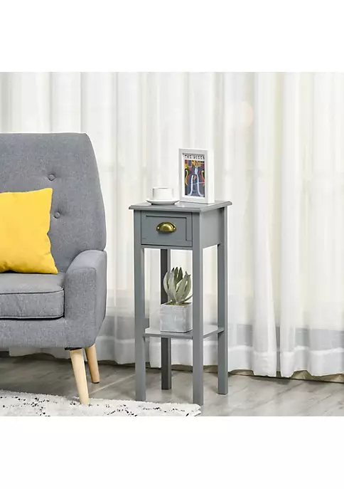 Hot Sale ✨ HOMCOM 2 Tier Night Stand with Drawer Narrow End Table with Bottom Shelf for Living Room or Bedroom Grey 😍 5 Hot Sale ✨ HOMCOM 2 Tier Night Stand with Drawer Narrow End Table with Bottom Shelf for Living Room or Bedroom Grey 😍 - Image 3