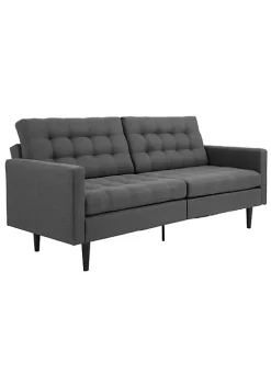 Best Sale 🛒 HOMCOM Linen Fabric Convertible Sofa Bed with Button Tufted Back Design Adjustable Angles and Wood Legs Grey 😉