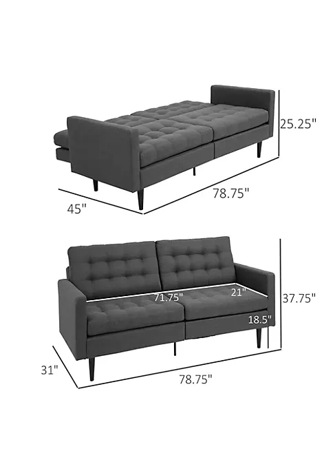 Best Sale ๐ HOMCOM Linen Fabric Convertible Sofa Bed with Button Tufted Back Design Adjustable Angles and Wood Legs Grey ๐ 5 Best Sale ๐ HOMCOM Linen Fabric Convertible Sofa Bed with Button Tufted Back Design Adjustable Angles and Wood Legs Grey ๐ - Image 3