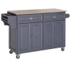 Hot Sale 🔥 HOMCOM Rolling Kitchen Island on Wheels Ultility Cart with Drop Leaf and Rubber Wood Countertop Storage Drawer Door Cabinet Grey ❤️ -HOMCOM Sales Store Belk 1411