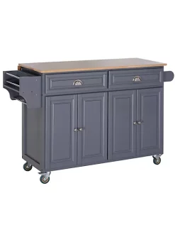 Hot Sale 🔥 HOMCOM Rolling Kitchen Island on Wheels Ultility Cart with Drop Leaf and Rubber Wood Countertop Storage Drawer Door Cabinet Grey ❤️