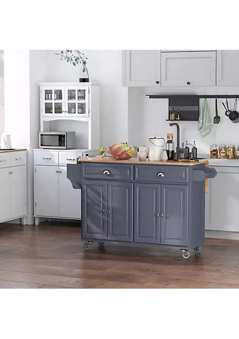Hot Sale ๐ฅ HOMCOM Rolling Kitchen Island on Wheels Ultility Cart with Drop Leaf and Rubber Wood Countertop Storage Drawer Door Cabinet Grey โค๏ธ 4 Hot Sale ๐ฅ HOMCOM Rolling Kitchen Island on Wheels Ultility Cart with Drop Leaf and Rubber Wood Countertop Storage Drawer Door Cabinet Grey โค๏ธ - Image 2
