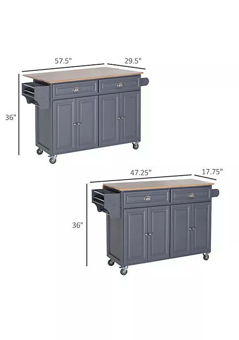 Hot Sale ๐ฅ HOMCOM Rolling Kitchen Island on Wheels Ultility Cart with Drop Leaf and Rubber Wood Countertop Storage Drawer Door Cabinet Grey โค๏ธ 5 Hot Sale ๐ฅ HOMCOM Rolling Kitchen Island on Wheels Ultility Cart with Drop Leaf and Rubber Wood Countertop Storage Drawer Door Cabinet Grey โค๏ธ - Image 3