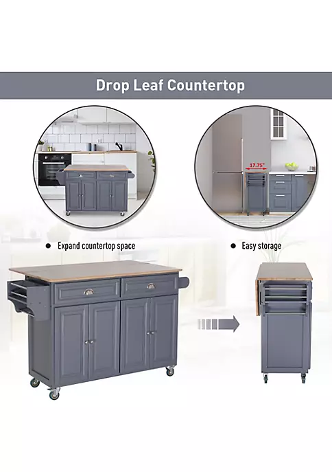 Hot Sale ๐ฅ HOMCOM Rolling Kitchen Island on Wheels Ultility Cart with Drop Leaf and Rubber Wood Countertop Storage Drawer Door Cabinet Grey โค๏ธ 6 Hot Sale ๐ฅ HOMCOM Rolling Kitchen Island on Wheels Ultility Cart with Drop Leaf and Rubber Wood Countertop Storage Drawer Door Cabinet Grey โค๏ธ - Image 4