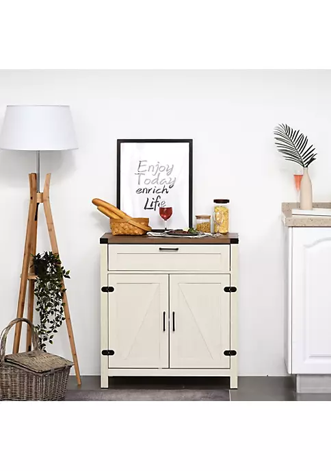 Best Sale 🛒 HOMCOM Farmhouse Sideboard Wooden Accent Buffet Storage Cabinet with Drawer and Adjustable Shelf for Kitchen White 😀 4 Best Sale 🛒 HOMCOM Farmhouse Sideboard Wooden Accent Buffet Storage Cabinet with Drawer and Adjustable Shelf for Kitchen White 😀 - Image 2