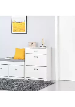 Cheap ⌛ HOMCOM 3 Drawer 👟 Shoe Cabinet Modern Storage Rack with 2 Flip Doors Adjustable Shelf Freestanding Organizer for Hallway Holds 16 Pairs 👟 Shoe White 🌟 -HOMCOM Sales Store Belk 1422