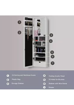 New 🎁 HOMCOM Jewelry Armoire with Mirror and 18 LED Lights Wall Mounted/Over The Door Cabinet with 3 Mountable Heights White 🎉 -HOMCOM Sales Store Belk 144