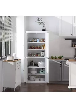 Buy ✨ HOMCOM Traditional Farmhouse Kitchen Pantry Cupboard with Two Storage Cabinets and 4 Adjustable Shelves White 🧨 -HOMCOM Sales Store Belk 147