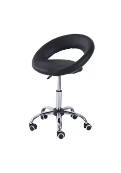 Best Sale 💯 HOMCOM Crescent Rolling Salon Stool with Adjustable Height Breathable Open Back Foam Cushion Seat and 5 Caster Wheels Black ✨
