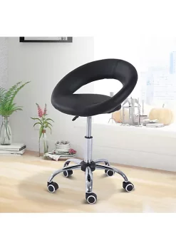 Best Sale 💯 HOMCOM Crescent Rolling Salon Stool with Adjustable Height Breathable Open Back Foam Cushion Seat and 5 Caster Wheels Black ✨ -HOMCOM Sales Store Belk 1478