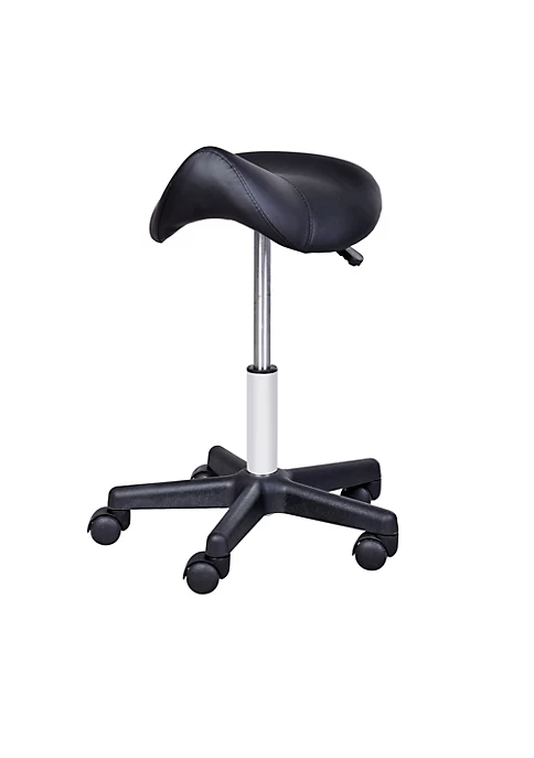 Coupon 🔥 HOMCOM Rolling Saddle Stool Swivel Salon Chair Ergonomic Faux Leather Stool Adjustable Height with Wheels for Spa Salon Massage Office Black 🔥 -HOMCOM Sales Store Belk 1481