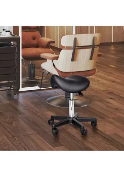 Coupon 🔥 HOMCOM Rolling Saddle Stool Swivel Salon Chair Ergonomic Faux Leather Stool Adjustable Height with Wheels for Spa Salon Massage Office Black 🔥 -HOMCOM Sales Store Belk 1482