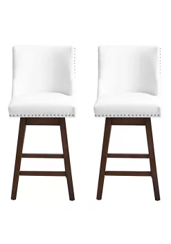 Coupon 🎁 HOMCOM 28" Swivel Bar Height Bar Stools Set of 2 Armless Upholstered Barstools Chairs with Nailhead Trim and Wood Legs White 🧨 -HOMCOM Sales Store Belk 1494