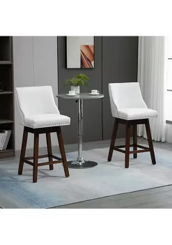 Coupon 🎁 HOMCOM 28" Swivel Bar Height Bar Stools Set of 2 Armless Upholstered Barstools Chairs with Nailhead Trim and Wood Legs White 🧨 -HOMCOM Sales Store Belk 1495