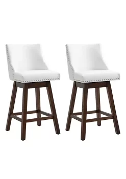 Coupon 🎁 HOMCOM 28" Swivel Bar Height Bar Stools Set of 2 Armless Upholstered Barstools Chairs with Nailhead Trim and Wood Legs White 🧨 -HOMCOM Sales Store Belk 1497