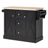 Deals 👏 HOMCOM Farmhouse Mobile Kitchen Island Utility Cart on Wheels with Barn Door Style Cabinets Drawers Black 🔥 -HOMCOM Sales Store Belk 150