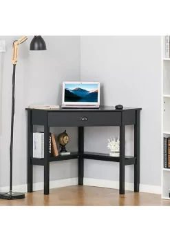 Budget 🌟 HOMCOM Corner Desk Triangle Computer Desk with Drawer and Storage Shelves for Small Space Home Office Workstation for Living Room Bedroom Black 🥰 9 Budget 🌟 HOMCOM Corner Desk Triangle Computer Desk with Drawer and Storage Shelves for Small Space Home Office Workstation for Living Room Bedroom Black 🥰 -HOMCOM Sales Store Belk 1535