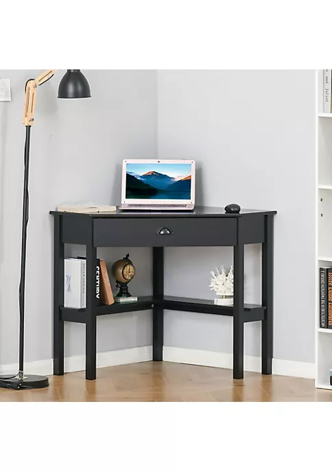 Budget 🌟 HOMCOM Corner Desk Triangle Computer Desk with Drawer and Storage Shelves for Small Space Home Office Workstation for Living Room Bedroom Black 🥰 6 Budget 🌟 HOMCOM Corner Desk Triangle Computer Desk with Drawer and Storage Shelves for Small Space Home Office Workstation for Living Room Bedroom Black 🥰 - Image 4