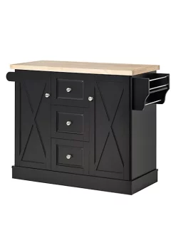 Deals 👏 HOMCOM Farmhouse Mobile Kitchen Island Utility Cart on Wheels with Barn Door Style Cabinets Drawers Black 🔥 -HOMCOM Sales Store Belk 154