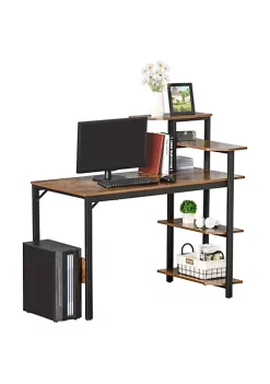 Cheap 👏 HOMCOM Compact Computer Desk with 4 Tier Open Bookshelf Large Tabletop and Wood Grain Design for Home Office Brown ❤️ -HOMCOM Sales Store Belk 1550