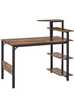 Cheap 👏 HOMCOM Compact Computer Desk with 4 Tier Open Bookshelf Large Tabletop and Wood Grain Design for Home Office Brown ❤️ -HOMCOM Sales Store Belk 1552