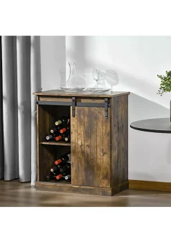 Top 10 🎉 HOMCOM Industrial Sideboard Storage Cabinet Serving Bar Buffet with Sliding Barn Door and 6 Bottle Wine Rack Brown 😀 -HOMCOM Sales Store Belk 1564