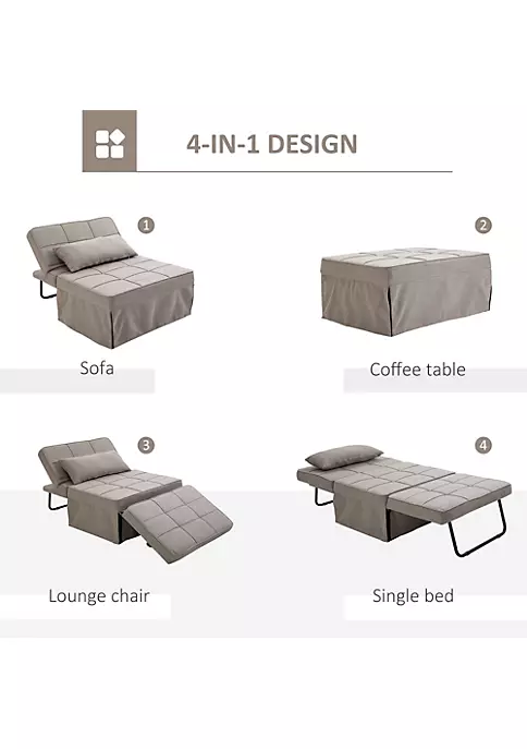 Budget ⭐ HOMCOM 4 In 1 Design Convertible Sofa Tea Table Lounge Chair Single Bed with 5 Level Adjustable Backrest Footstool and Metal Frame for Living Room Bedroom Light Brown ✔️ 6 Budget ⭐ HOMCOM 4 In 1 Design Convertible Sofa Tea Table Lounge Chair Single Bed with 5 Level Adjustable Backrest Footstool and Metal Frame for Living Room Bedroom Light Brown ✔️ - Image 4