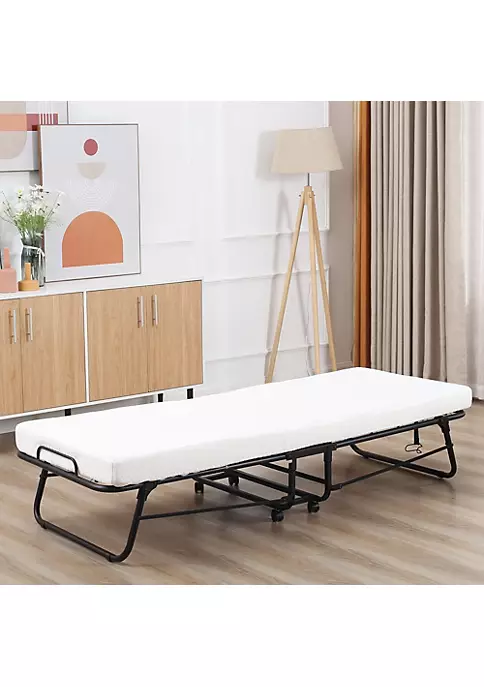 Wholesale ๐ HOMCOM Folding Bed with 4" Mattress Portable Foldable Guest Bed with Memory Foam Sturdy Steel Frame on Wheels White ๐งจ 5 Wholesale ๐ HOMCOM Folding Bed with 4" Mattress Portable Foldable Guest Bed with Memory Foam Sturdy Steel Frame on Wheels White ๐งจ - Image 3