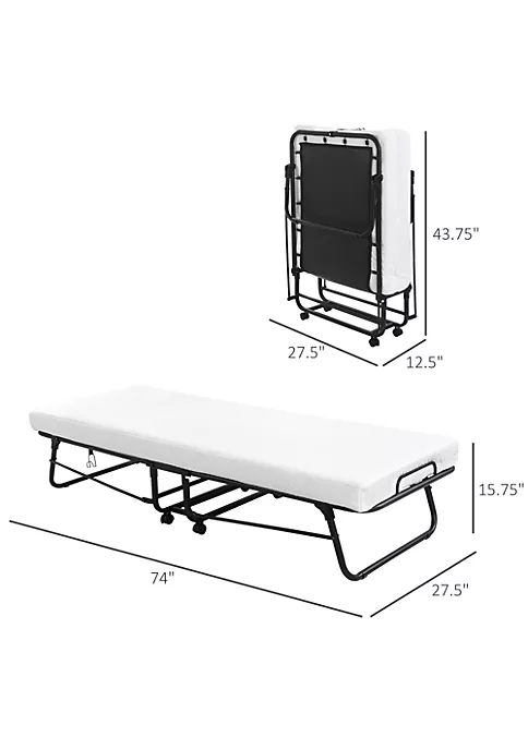 Wholesale ๐ HOMCOM Folding Bed with 4" Mattress Portable Foldable Guest Bed with Memory Foam Sturdy Steel Frame on Wheels White ๐งจ 6 Wholesale ๐ HOMCOM Folding Bed with 4" Mattress Portable Foldable Guest Bed with Memory Foam Sturdy Steel Frame on Wheels White ๐งจ - Image 4