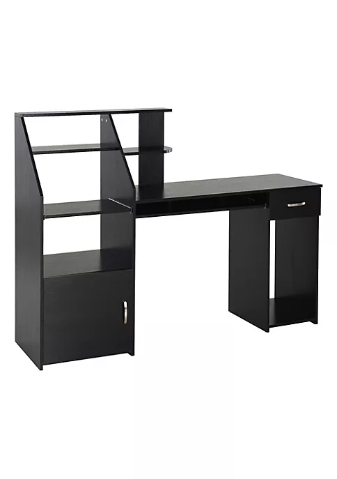 Budget ⌛ HOMCOM Computer Desk with Sliding Keyboard and Storage Shelves Cabinet and Drawer Home Office Gaming Table Workstation Black Wood Grain ⌛ 3 Budget ⌛ HOMCOM Computer Desk with Sliding Keyboard and Storage Shelves Cabinet and Drawer Home Office Gaming Table Workstation Black Wood Grain ⌛