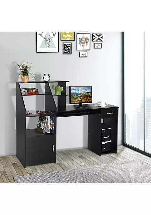 Budget ⌛ HOMCOM Computer Desk with Sliding Keyboard and Storage Shelves Cabinet and Drawer Home Office Gaming Table Workstation Black Wood Grain ⌛ 4 Budget ⌛ HOMCOM Computer Desk with Sliding Keyboard and Storage Shelves Cabinet and Drawer Home Office Gaming Table Workstation Black Wood Grain ⌛ - Image 2
