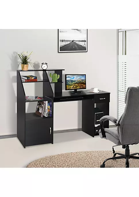 Budget ⌛ HOMCOM Computer Desk with Sliding Keyboard and Storage Shelves Cabinet and Drawer Home Office Gaming Table Workstation Black Wood Grain ⌛ 5 Budget ⌛ HOMCOM Computer Desk with Sliding Keyboard and Storage Shelves Cabinet and Drawer Home Office Gaming Table Workstation Black Wood Grain ⌛ - Image 3