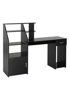 Budget ⌛ HOMCOM Computer Desk with Sliding Keyboard and Storage Shelves Cabinet and Drawer Home Office Gaming Table Workstation Black Wood Grain ⌛ 11 Budget ⌛ HOMCOM Computer Desk with Sliding Keyboard and Storage Shelves Cabinet and Drawer Home Office Gaming Table Workstation Black Wood Grain ⌛ -HOMCOM Sales Store Belk 1600