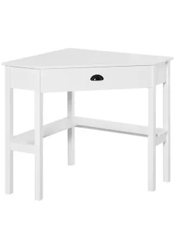 Coupon 💯 HOMCOM Corner Desk Triangle Computer Desk with Drawer and Storage Shelves for Small Space Home Office Workstation for Living Room Bedroom White ❤️