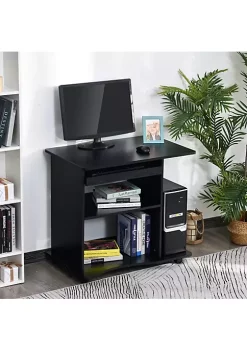 Best Sale 😉 HOMCOM Computer Desk Cart Mobile Small Office Workstation with Slide Out Keyboard Tray Adjustable Shelf and CPU Stand Black ❤️ -HOMCOM Sales Store Belk 1624