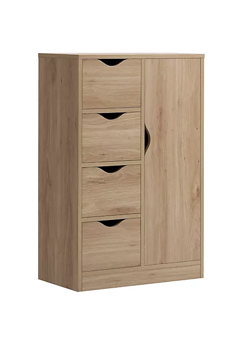 Promo ๐งจ HOMCOM Modern Storage Cabinet Slim Chest Freestanding Storage Organizer with Four Drawers for Bedroom and Living Room Oak ๐ 3 Promo ๐งจ HOMCOM Modern Storage Cabinet Slim Chest Freestanding Storage Organizer with Four Drawers for Bedroom and Living Room Oak ๐