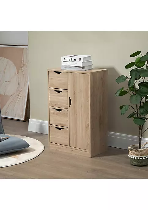 Promo ๐งจ HOMCOM Modern Storage Cabinet Slim Chest Freestanding Storage Organizer with Four Drawers for Bedroom and Living Room Oak ๐ 4 Promo ๐งจ HOMCOM Modern Storage Cabinet Slim Chest Freestanding Storage Organizer with Four Drawers for Bedroom and Living Room Oak ๐ - Image 2