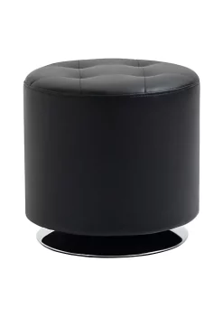 Best Sale 🔥 HOMCOM 360 degree Swivel Foot Stool Round PU Ottoman with Thick Sponge Padding and Solid Steel Base Black ⌛