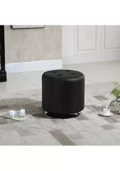 Best Sale 🔥 HOMCOM 360 degree Swivel Foot Stool Round PU Ottoman with Thick Sponge Padding and Solid Steel Base Black ⌛ -HOMCOM Sales Store Belk 1639