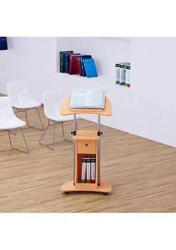 Cheapest 🎉 HOMCOM Sit to Stand Mobile Laptop Cart with drawer Height Adjustable Rolling Podium Desk Stand with Swivel Top and Storage Beech Wood 🔥 -HOMCOM Sales Store Belk 1643