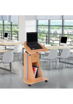 Cheapest 🎉 HOMCOM Sit to Stand Mobile Laptop Cart with drawer Height Adjustable Rolling Podium Desk Stand with Swivel Top and Storage Beech Wood 🔥 -HOMCOM Sales Store Belk 1644