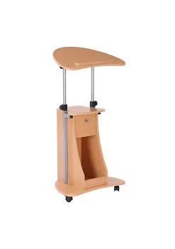 Cheapest 🎉 HOMCOM Sit to Stand Mobile Laptop Cart with drawer Height Adjustable Rolling Podium Desk Stand with Swivel Top and Storage Beech Wood 🔥 -HOMCOM Sales Store Belk 1645
