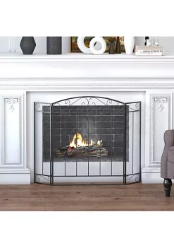 Buy 🥰 HOMCOM 3 Panel Folding Fireplace Screen Home Steel Fire Spark Guard for Wood Burning with Decorative Vine Pattern 41.25" x 31" Black 👏 -HOMCOM Sales Store Belk 1648